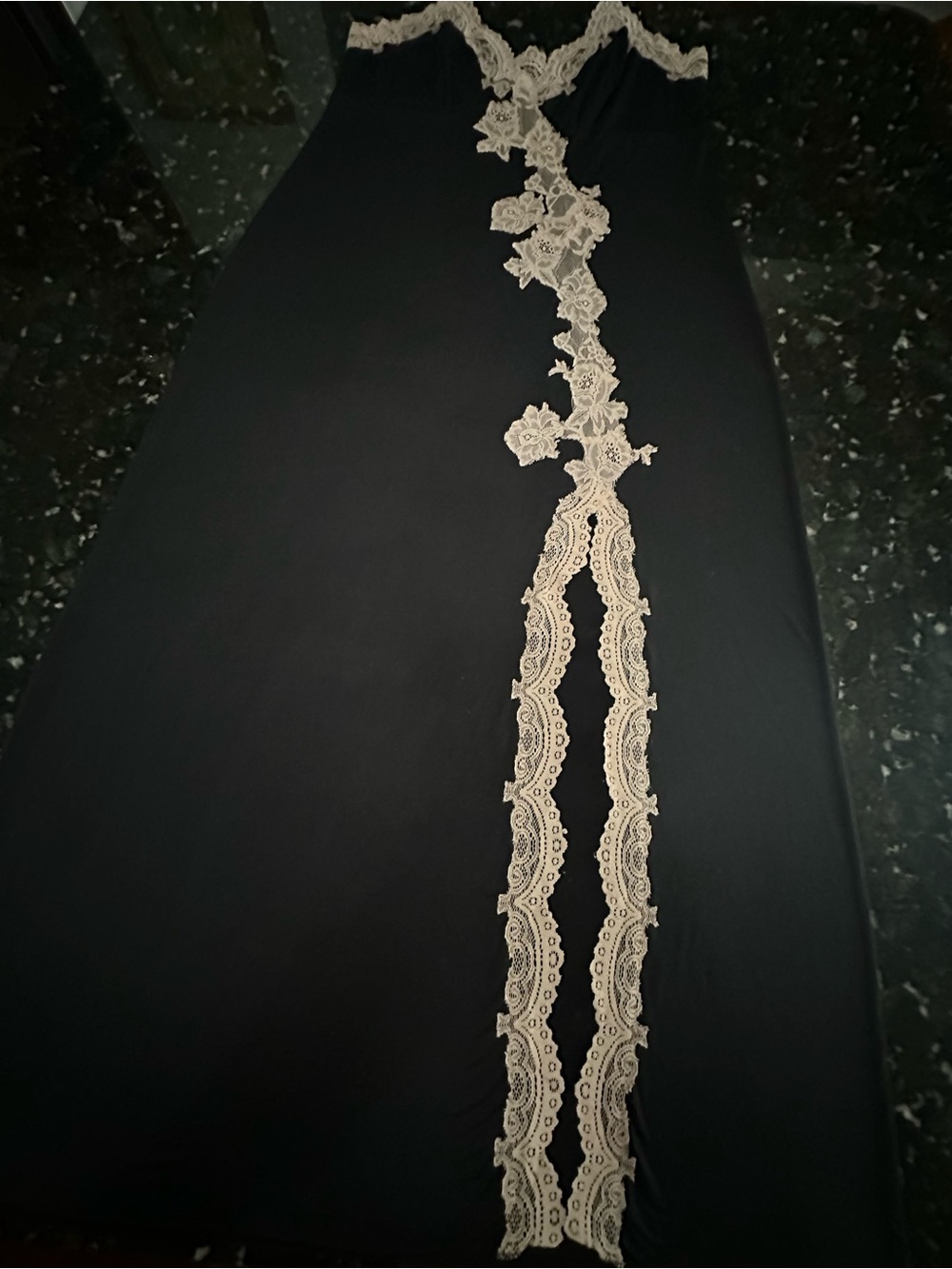Soma Nightgown - Large - Black With Beige Lace Accent, & Front Left Slit - NICE - Picture 2 of 12